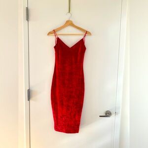 Red Velvet Texture Midi Dress